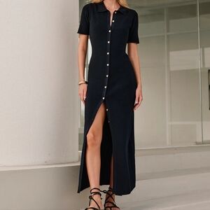 Commense NAVY w GOLD BUTTONS midi NWT